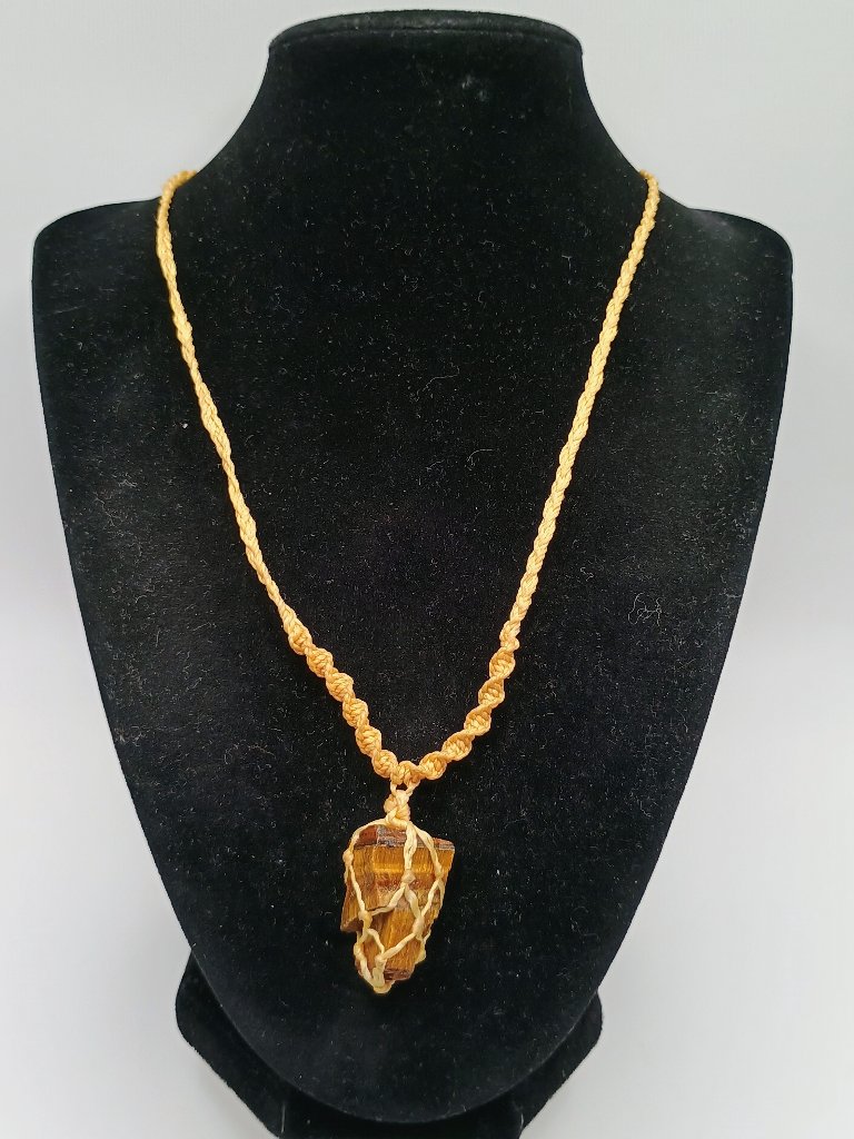 Tiger Eye Amulet Necklace Macrame Strength Protection